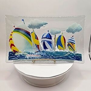 Signed Peggy Karr Infused Glass Sailboat Regatta